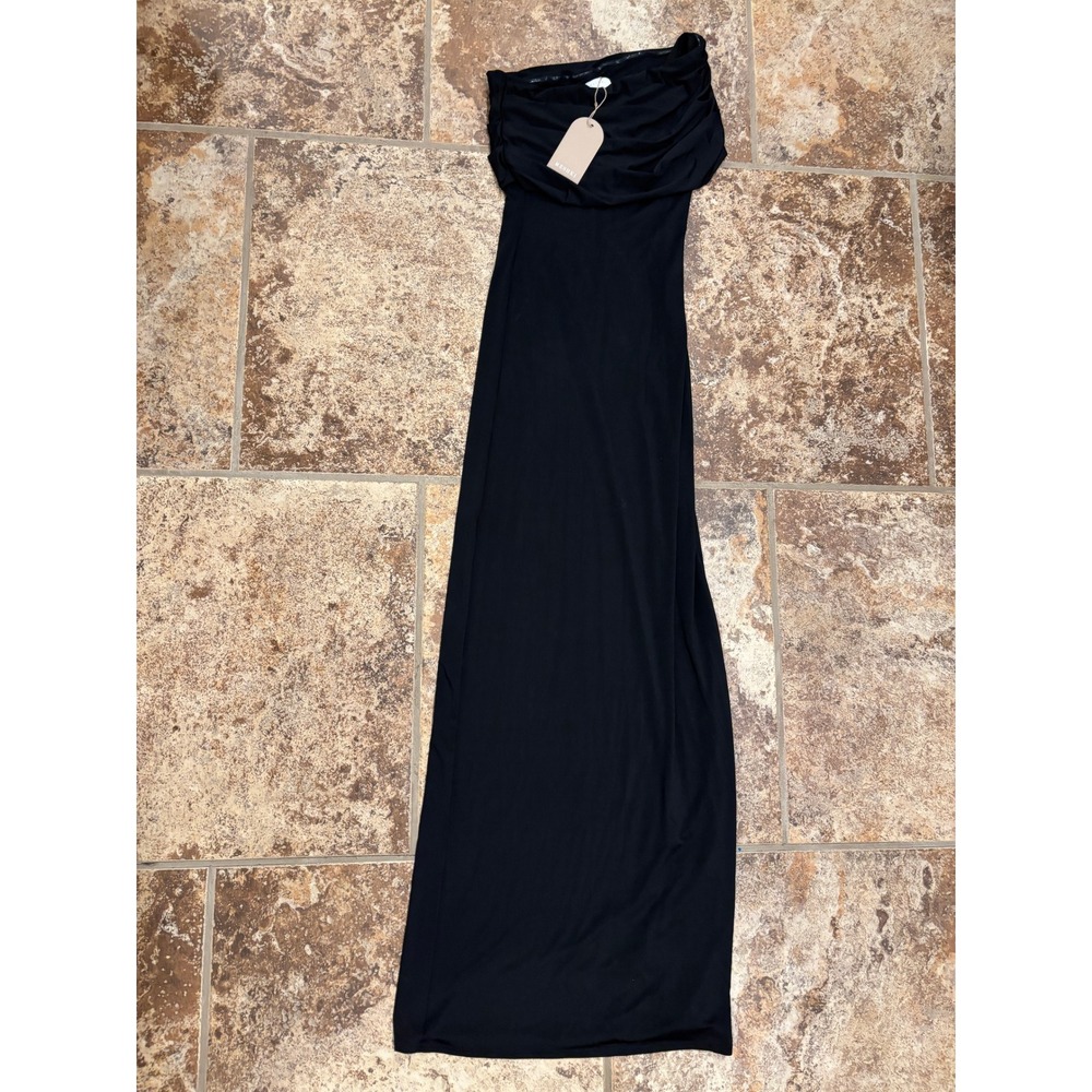 Meshki Cassandra Off Shoulder Midi Dress Womens XXS Black Slinky Cowl Neck